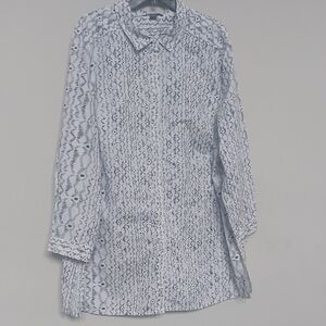 Roaman's Black and White Casual Button Down Shirt with Classic Collar Size 26W